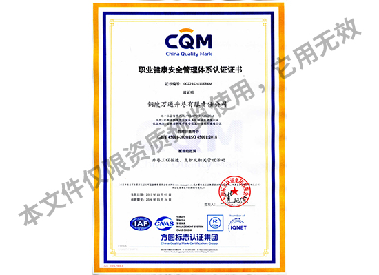 職業(yè)健康安全管理體系證書